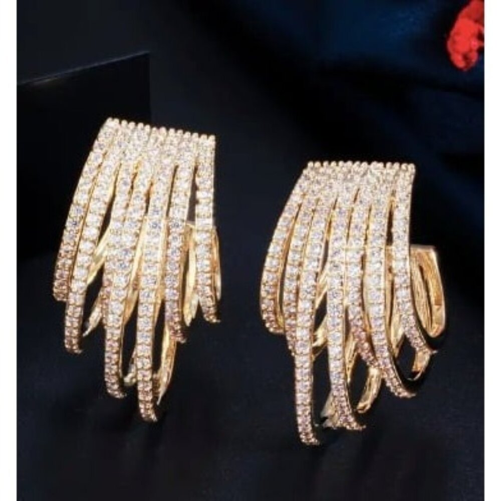 18k Gold Plated Multi-Colored Simulated Diamond Zircon Half-Circle Drop Earrings